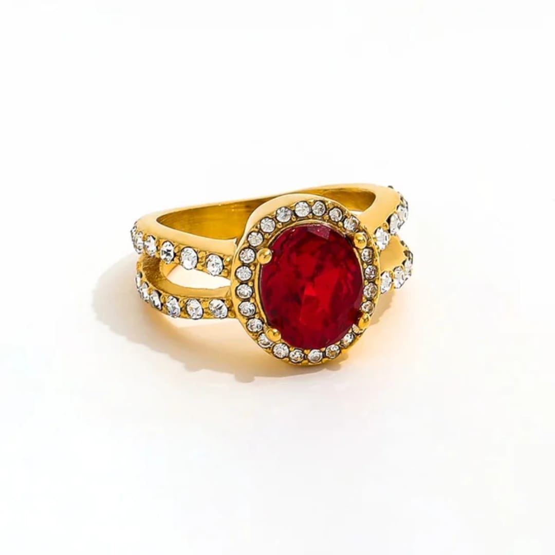 Red Rhinestones Statement Ring