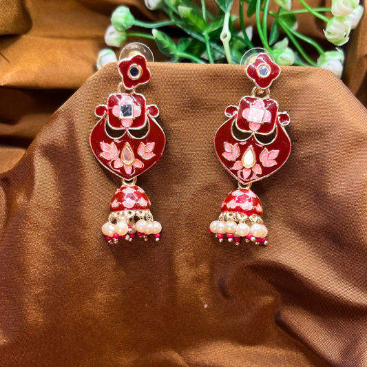 Maroon Color Meenakari Earrings
