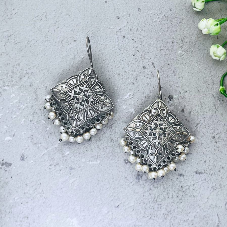 Silver Oxidised Hook Earrings