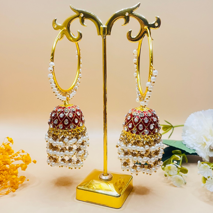 Maroon Hoop Jhumki Earrings