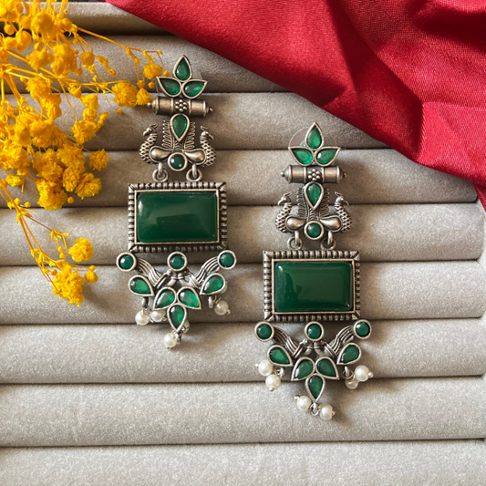 Peacock Silver Oxidised Earring