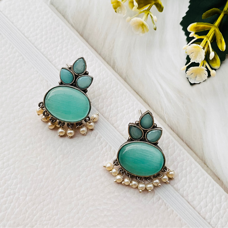 Aqua Blue Monalisa Stud Earrings