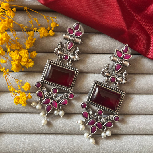 Peacock Silver Oxidised Earring