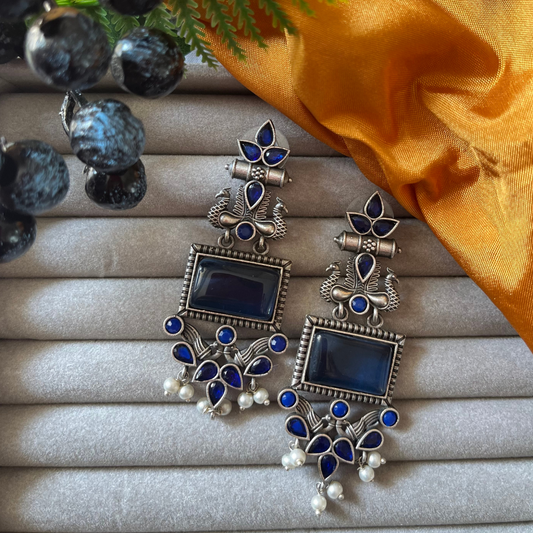 Peacock Silver Oxidised Earring