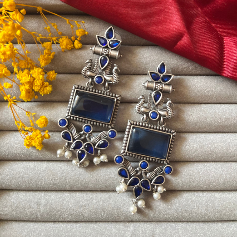 Peacock Silver Oxidised Earring