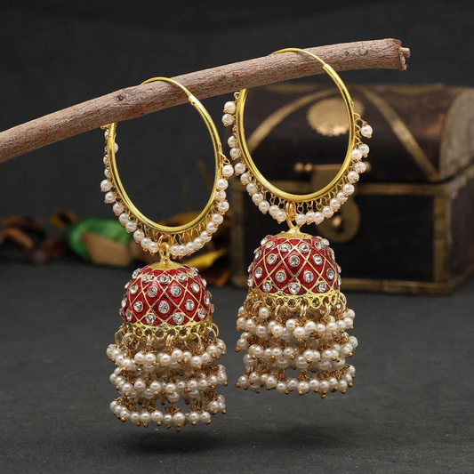 Maroon Hoop Jhumki Earrings