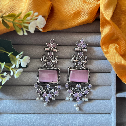 Peacock Silver Oxidised Earring