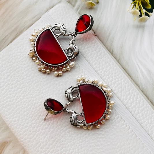 Camel Monalisa Stone Artwork Drop Earrings