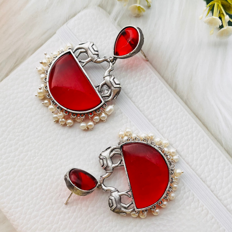 Camel Monalisa Stone Artwork Drop Earrings