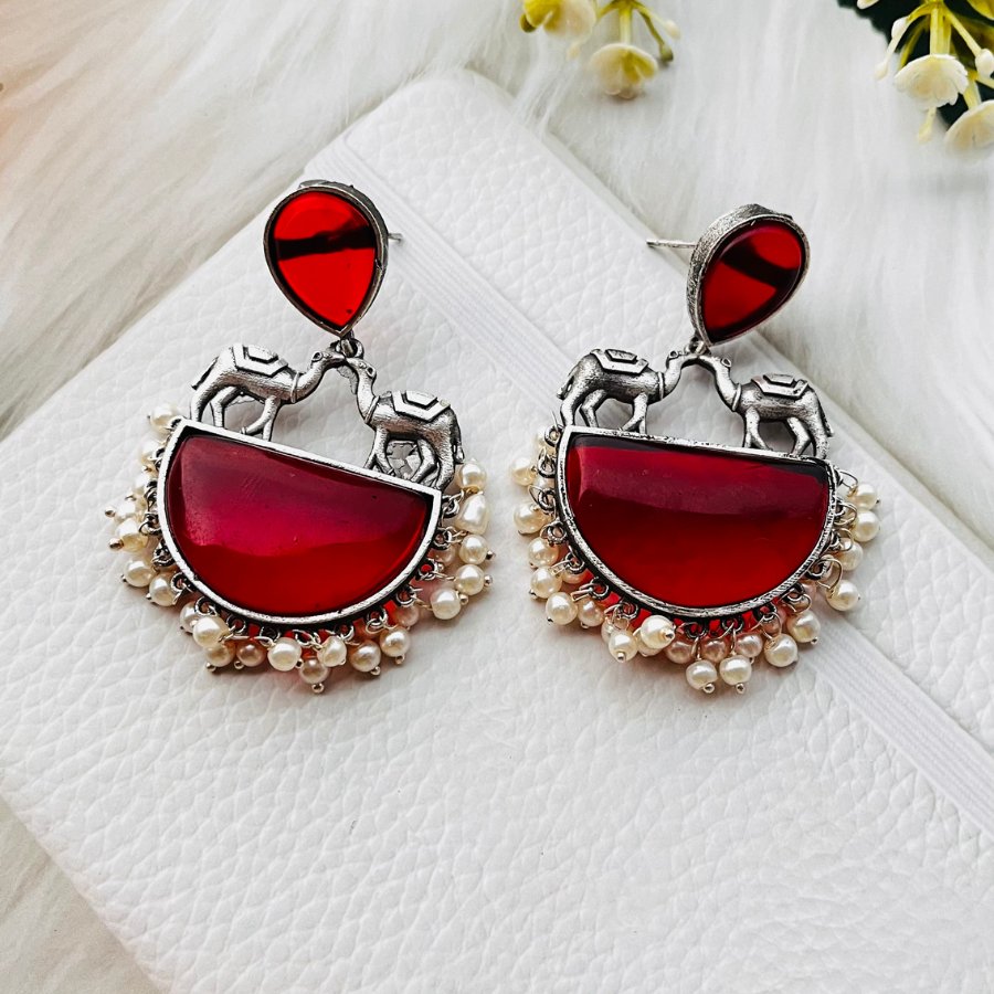 Camel Monalisa Stone Artwork Drop Earrings