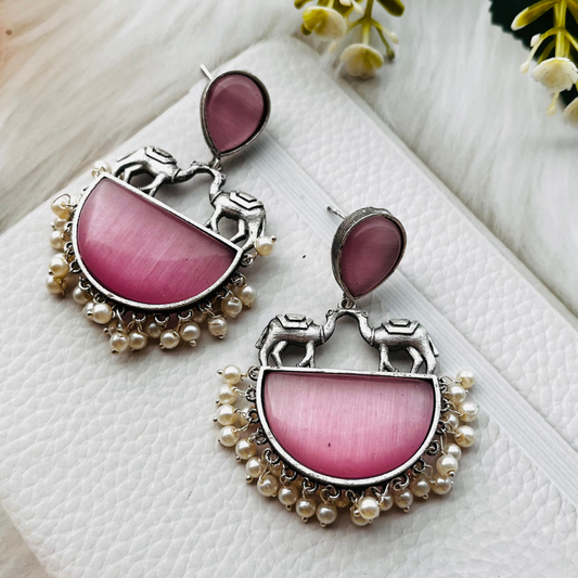 Camel Monalisa Stone Artwork Drop Earrings