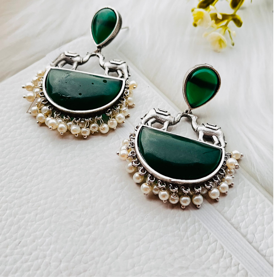 Camel Monalisa Stone Artwork Drop Earrings