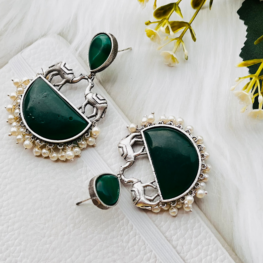 Camel Monalisa Stone Artwork Drop Earrings