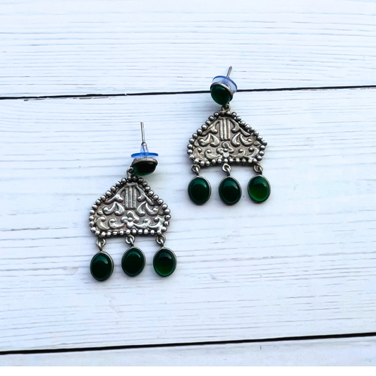 Green German Silver Monalisa Stone Studs Earrings
