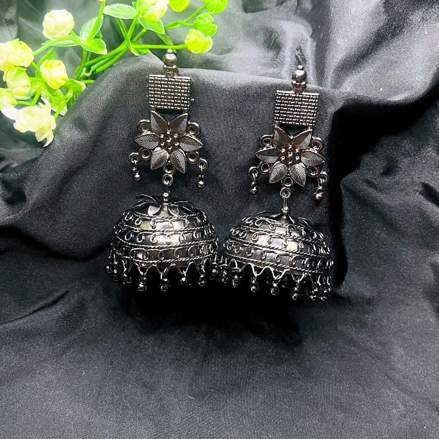 Oxidized Black Jhumka Earrings