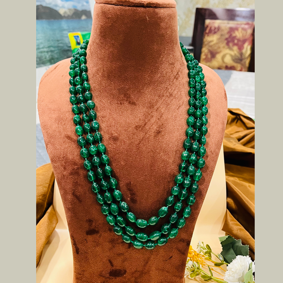 3 Layered Green Beads Necklace
