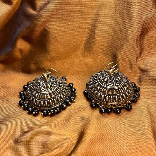 Black Beads Oxidised Jhumkas