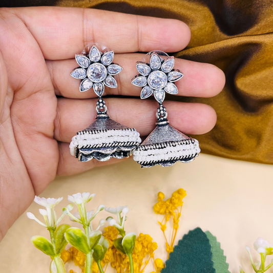 Silver Stone Small Jhumki Earrings