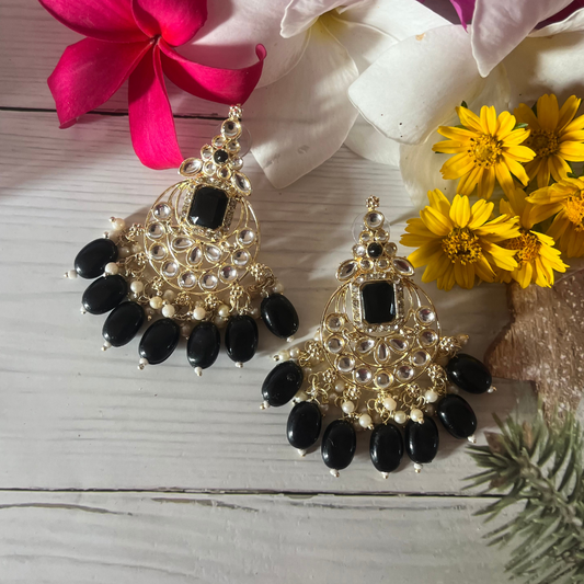Black Kundan Chandbali Earrings