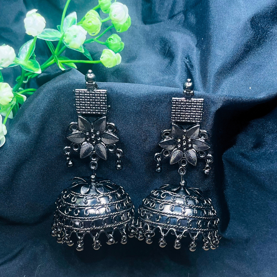 Oxidized Black Jhumka Earrings