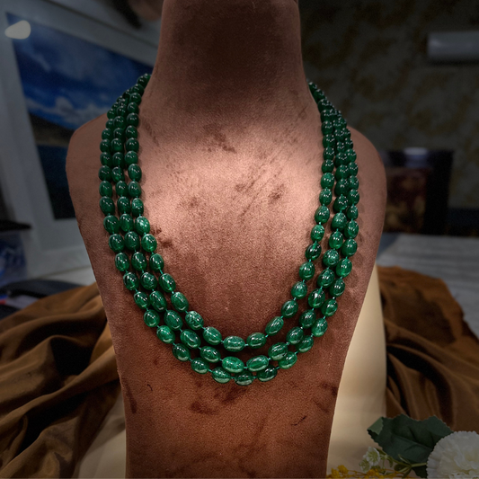3 Layered Green Beads Necklace