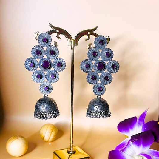 Rani Color Oxidised Jhumkas Earrings