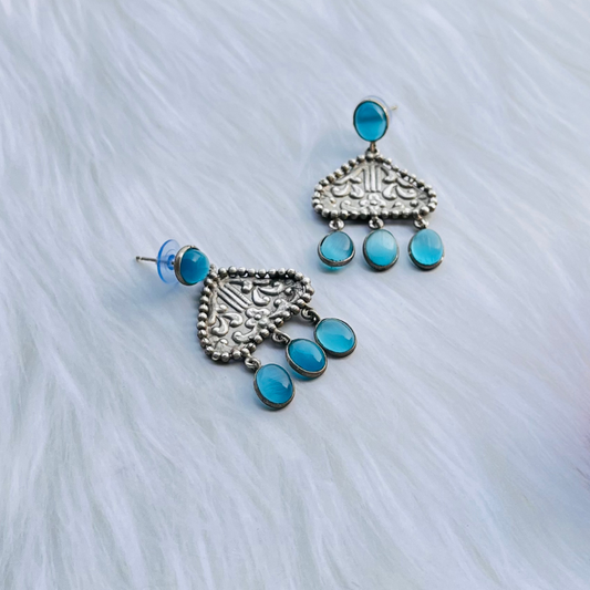 Turquoise Blue Silver Monalisa Stone Studs Earrings