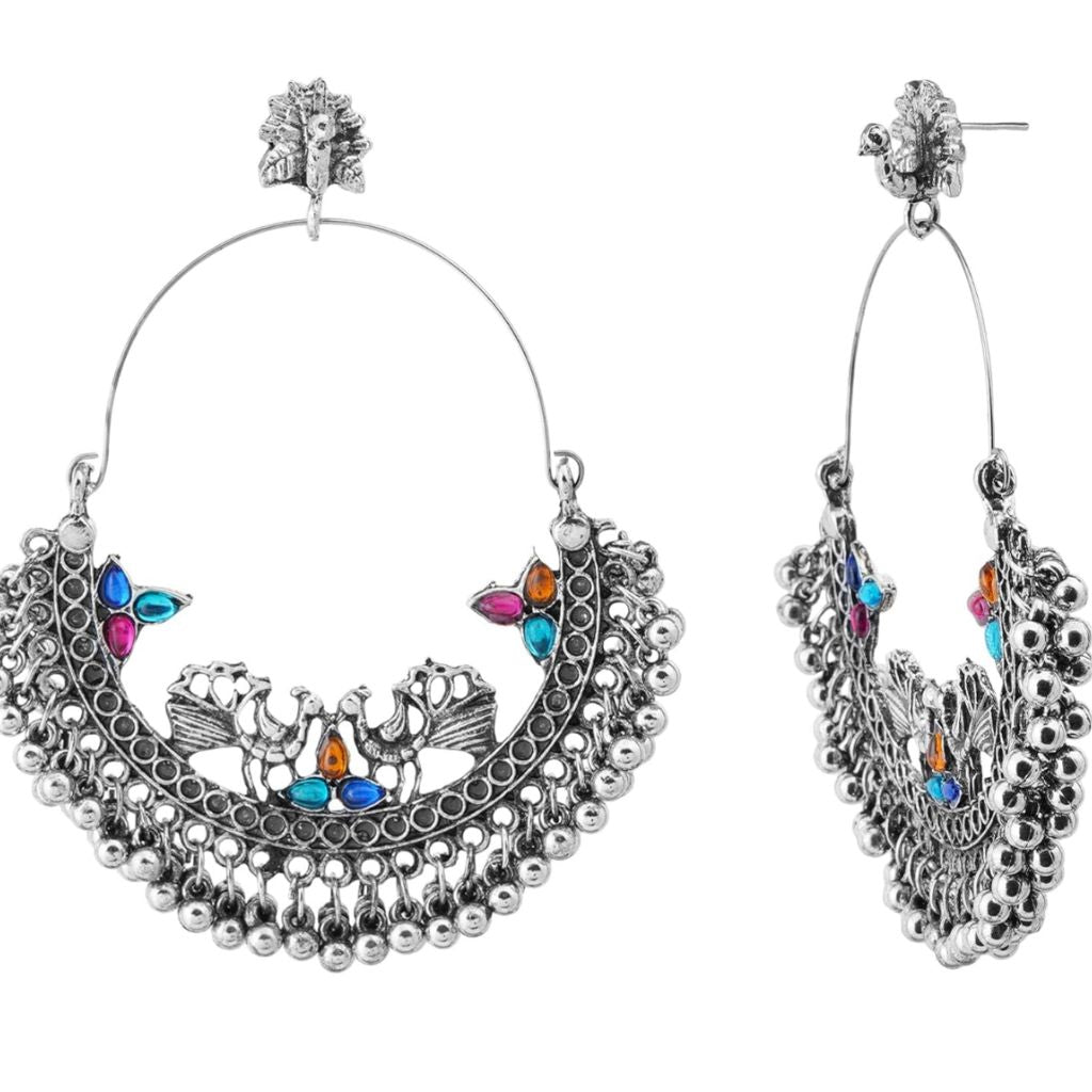 Multicolor Peacock Chandbali Jhumka Earrings