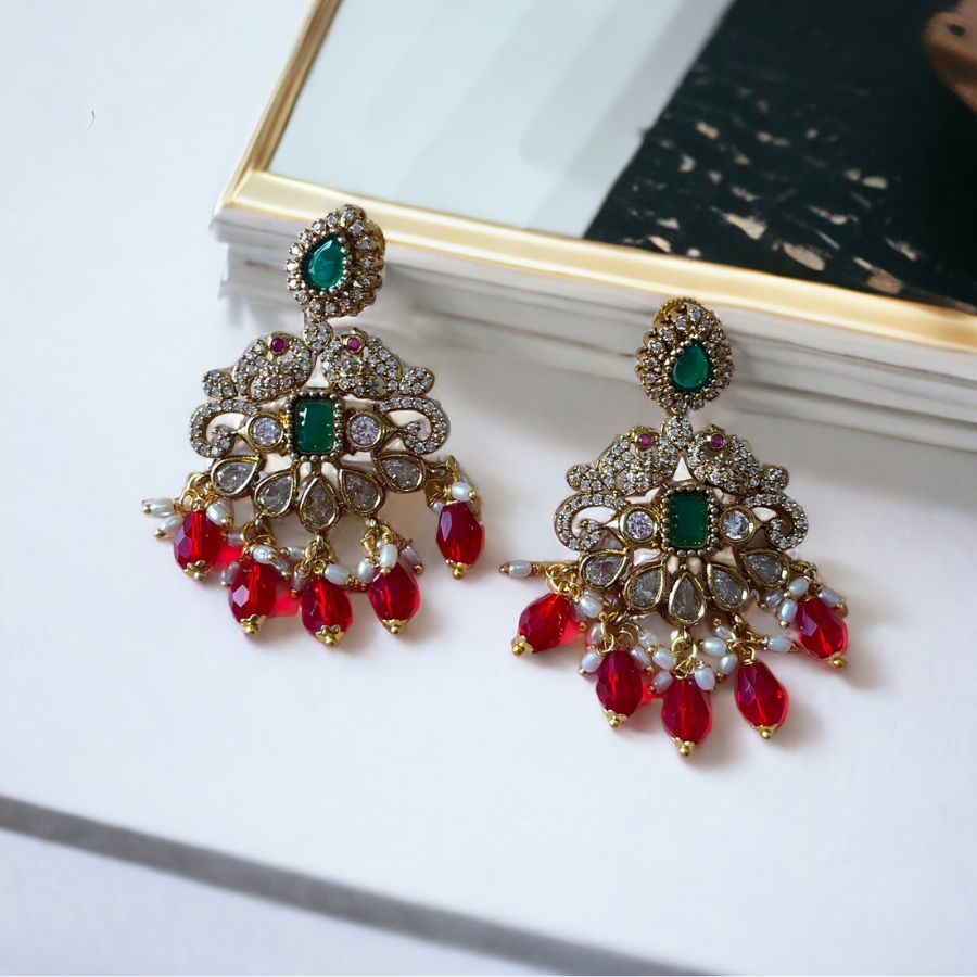 Moissanite Polki Victorian Earrings