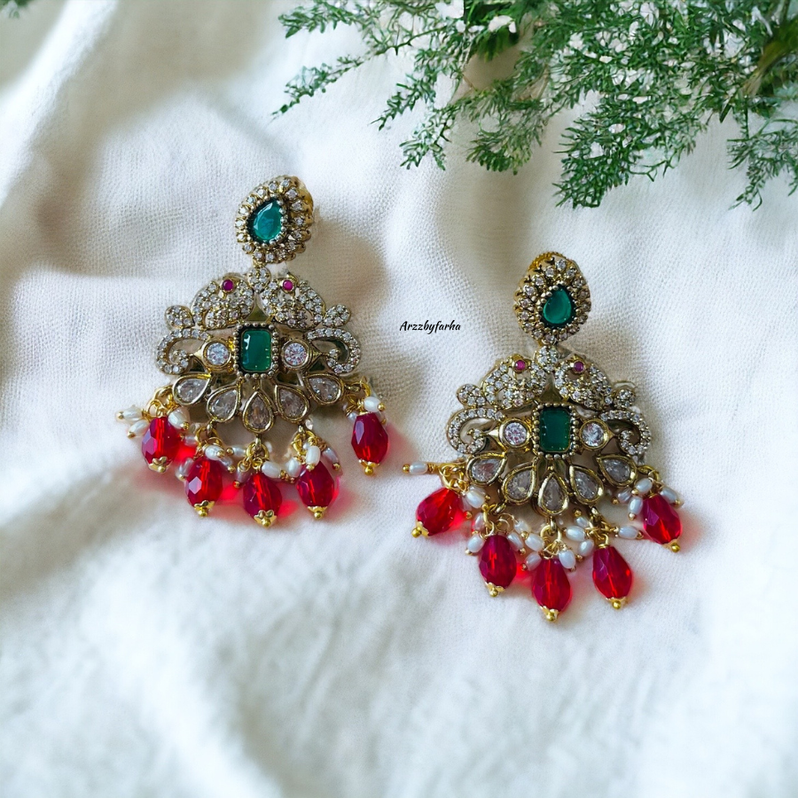 Moissanite Polki Victorian Earrings