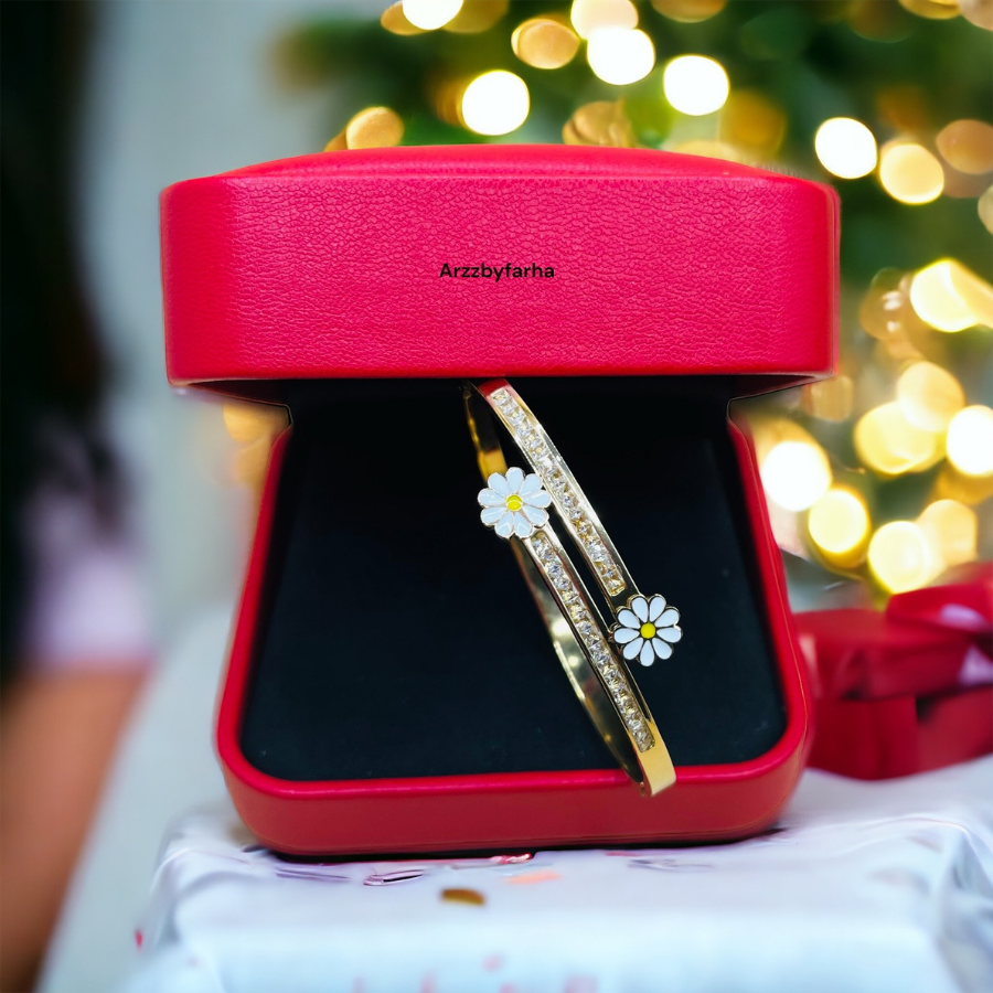 Flower Zircon Studded Cuff Bracelet