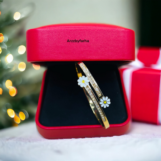 Flower Zircon Studded Cuff Bracelet