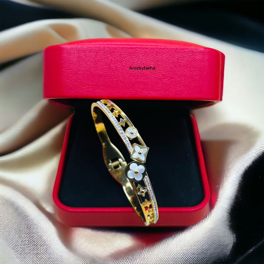 Flower Zircon Studded Cuff Bracelet