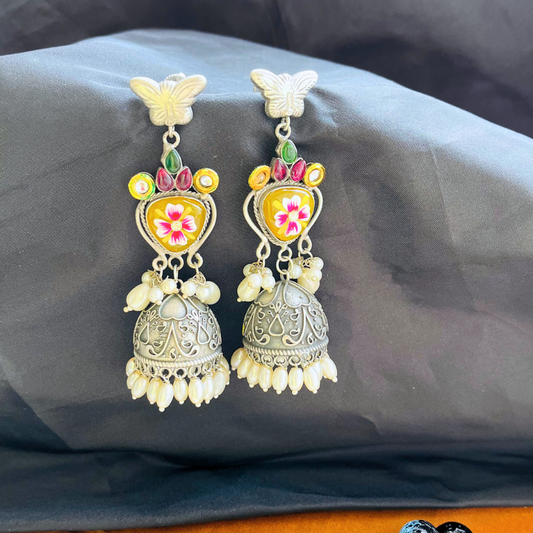 Beautiful Meenakari Silver Plated Bling Jhumki