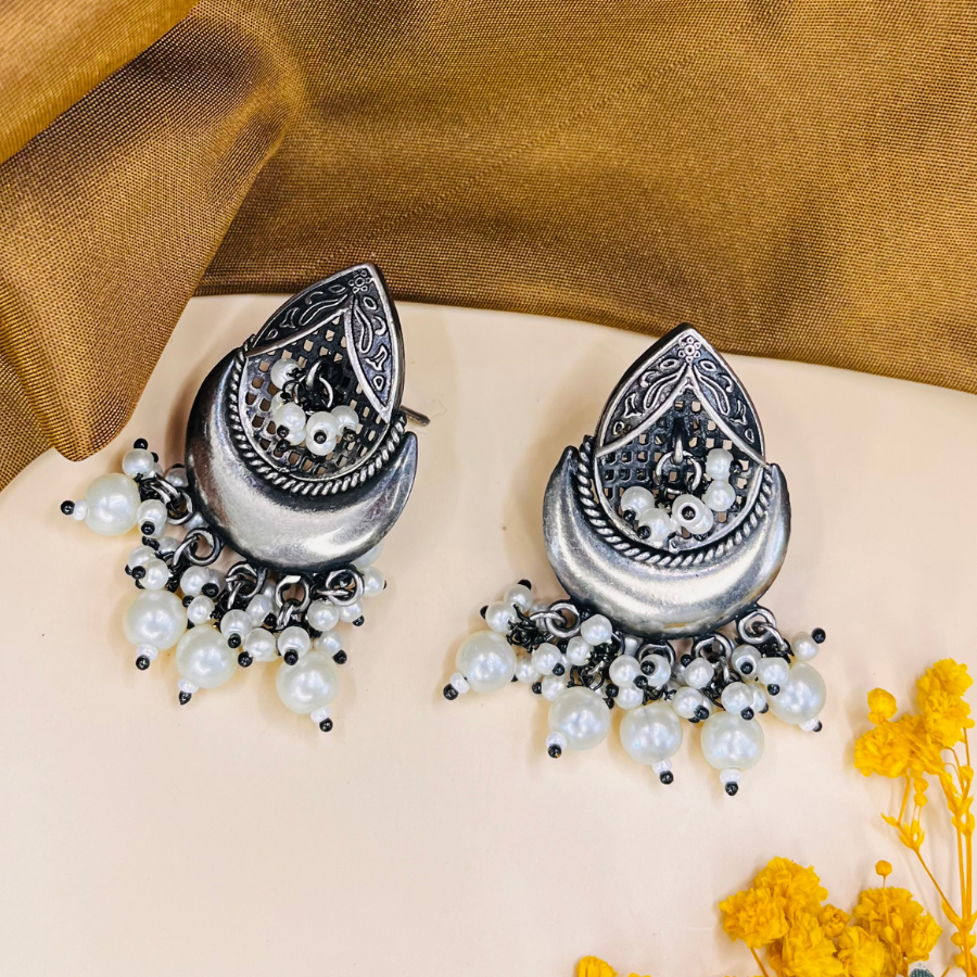 Vintage Silver Chandbali Earrings