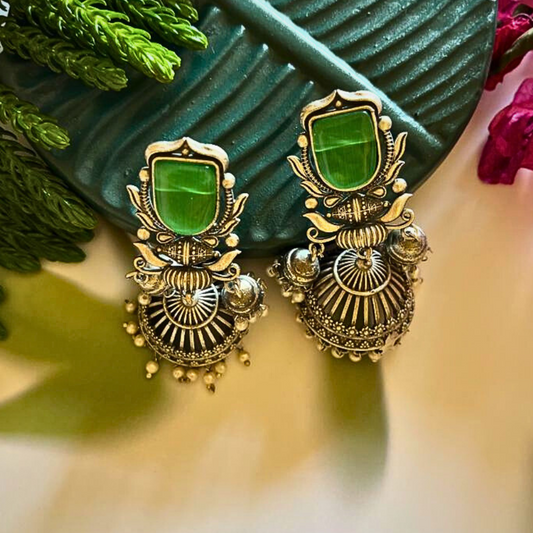 Green Trendy Monalisa Stone Jhumki
