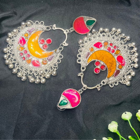 Silver-Plated Orange Classic Chandbalis Earrings