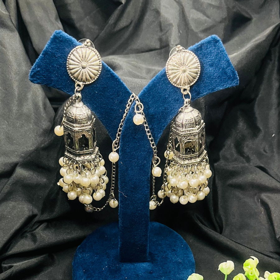 Silver Plated Oxidised Temple Design Jhumki Earrings