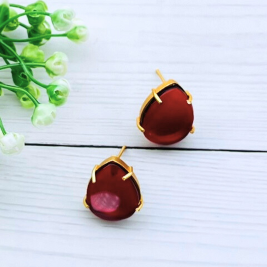Maroon Monalisa Stone Studs Earrings