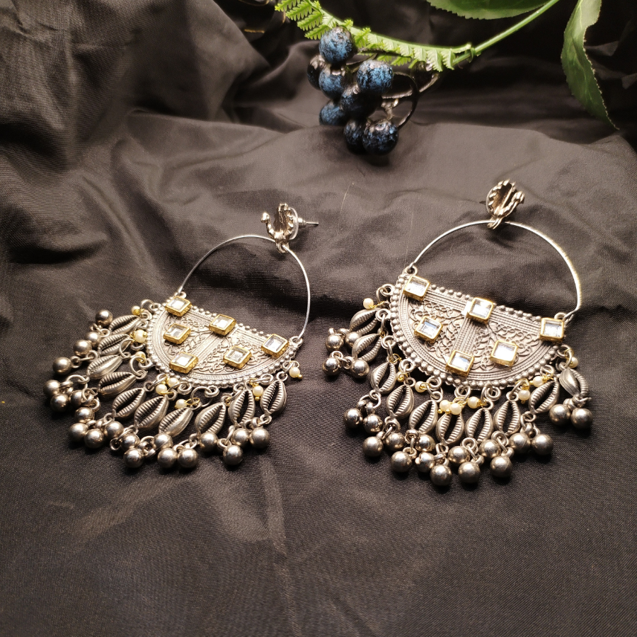 Dual Tone Crescent Shaped Hoop Earrings