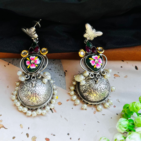 Beautiful Meenakari Silver Plated Bling Jhumki