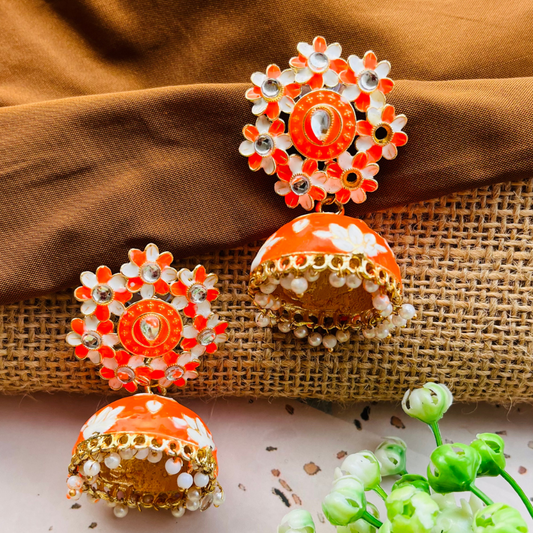 Orange Lotus Gold Plated Jhumki Earrings