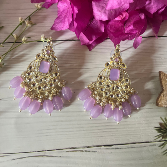 Purple Kundan Chandbali Earrings