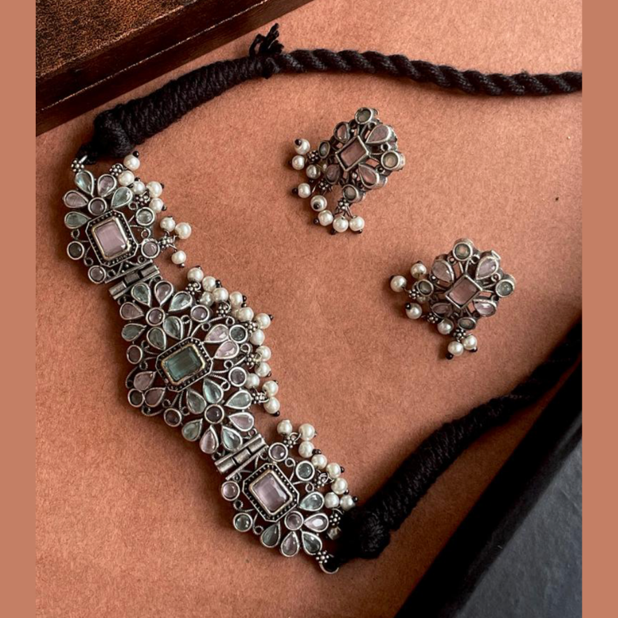 Oxidised Stone Choker Set