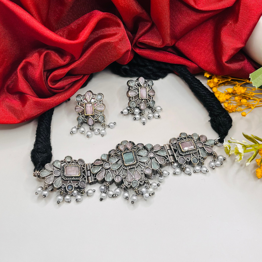 Oxidised Stone Choker Set