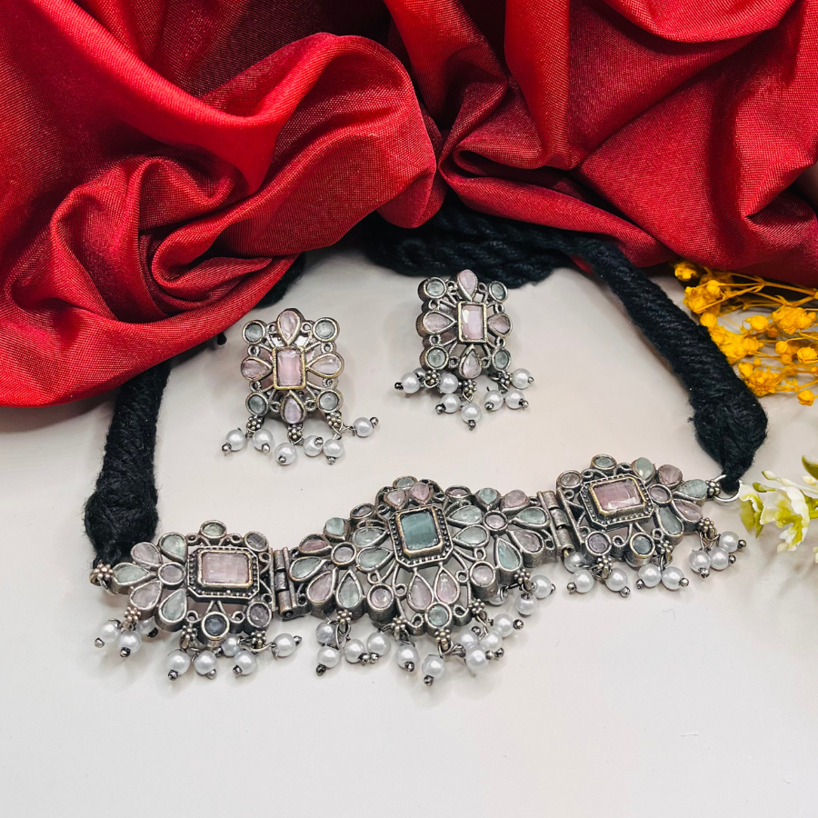 Oxidised Stone Choker Set