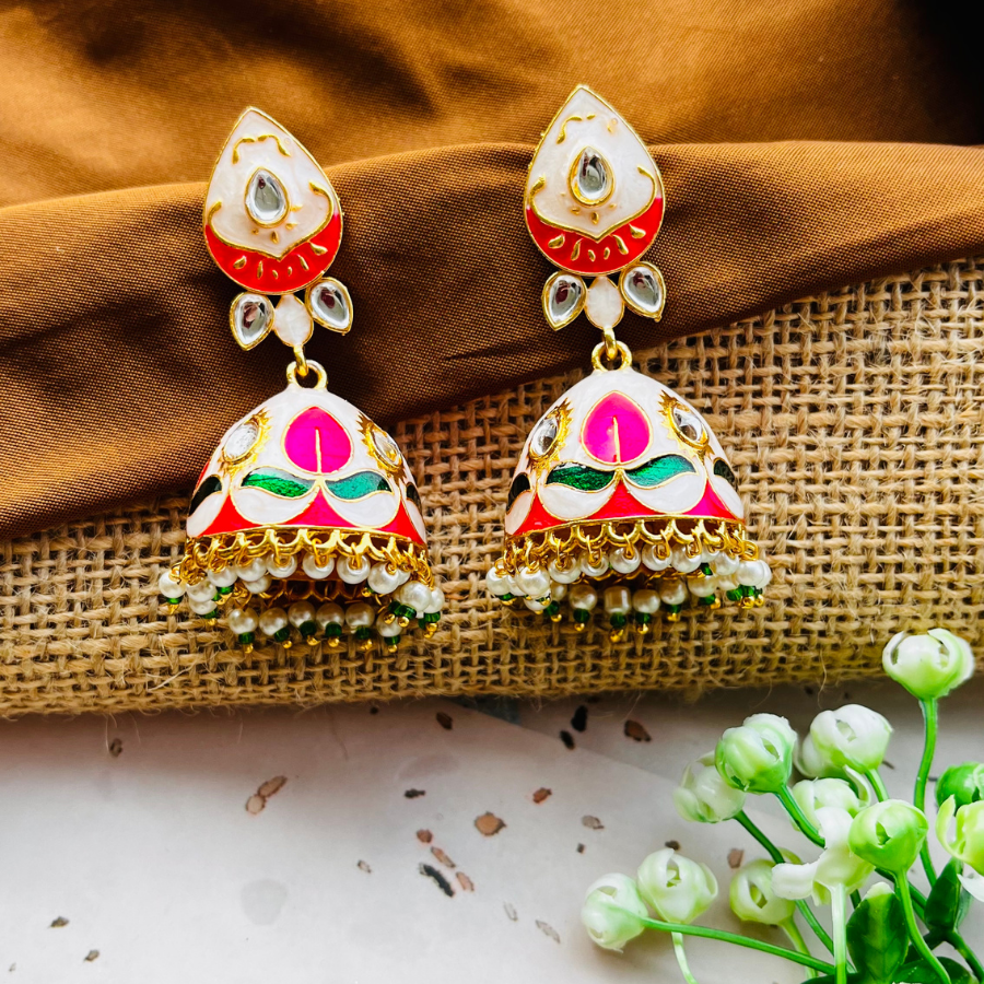 Classy Meenakari Dome Jhumkas Earrings