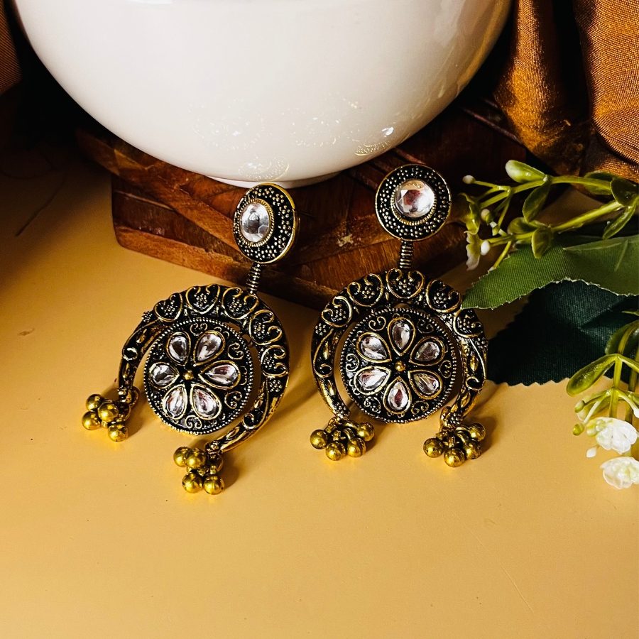 Gold Oxidised Earrings