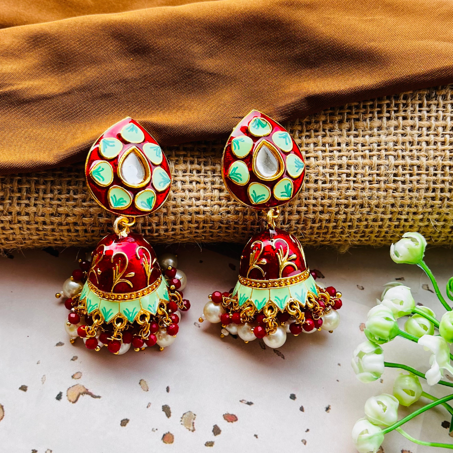 Beautiful Meenakari Bell Jhumkas Earrings
