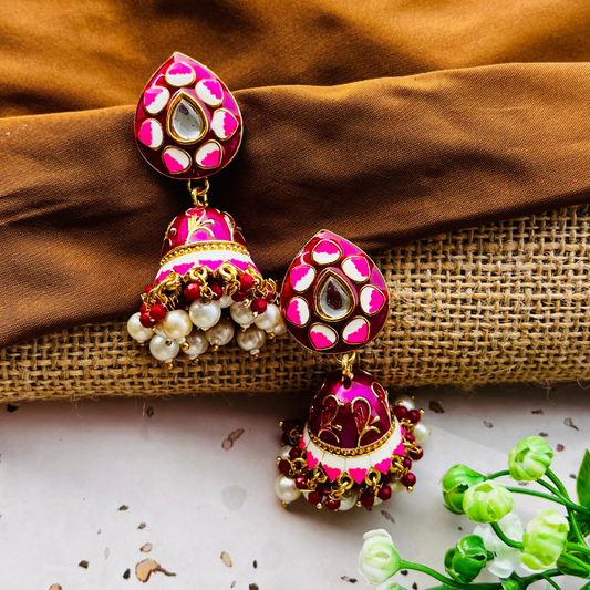 Beautiful Meenakari Bell Jhumkas Earrings